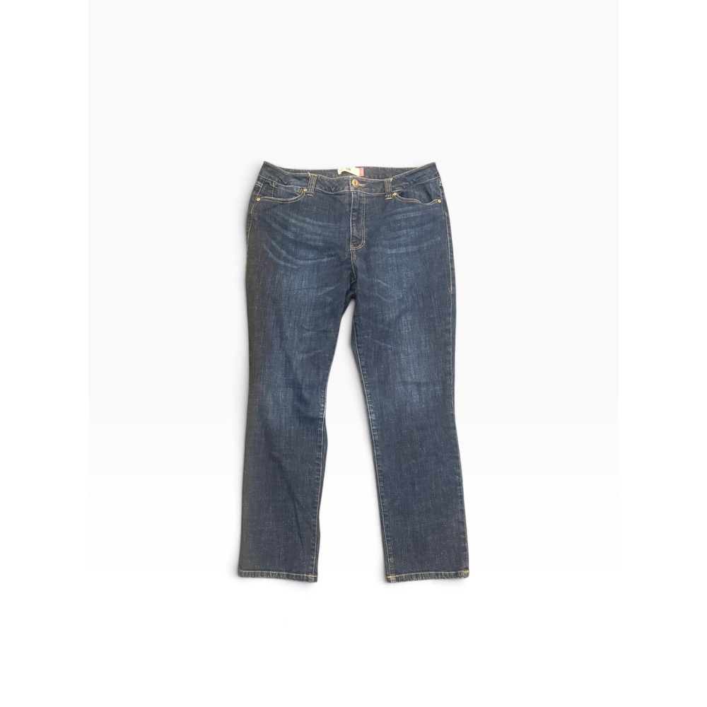 Cabi High Straight Jeans 3386 Dark Wash Blue Denim Stretch Size 16 Preppy Chic